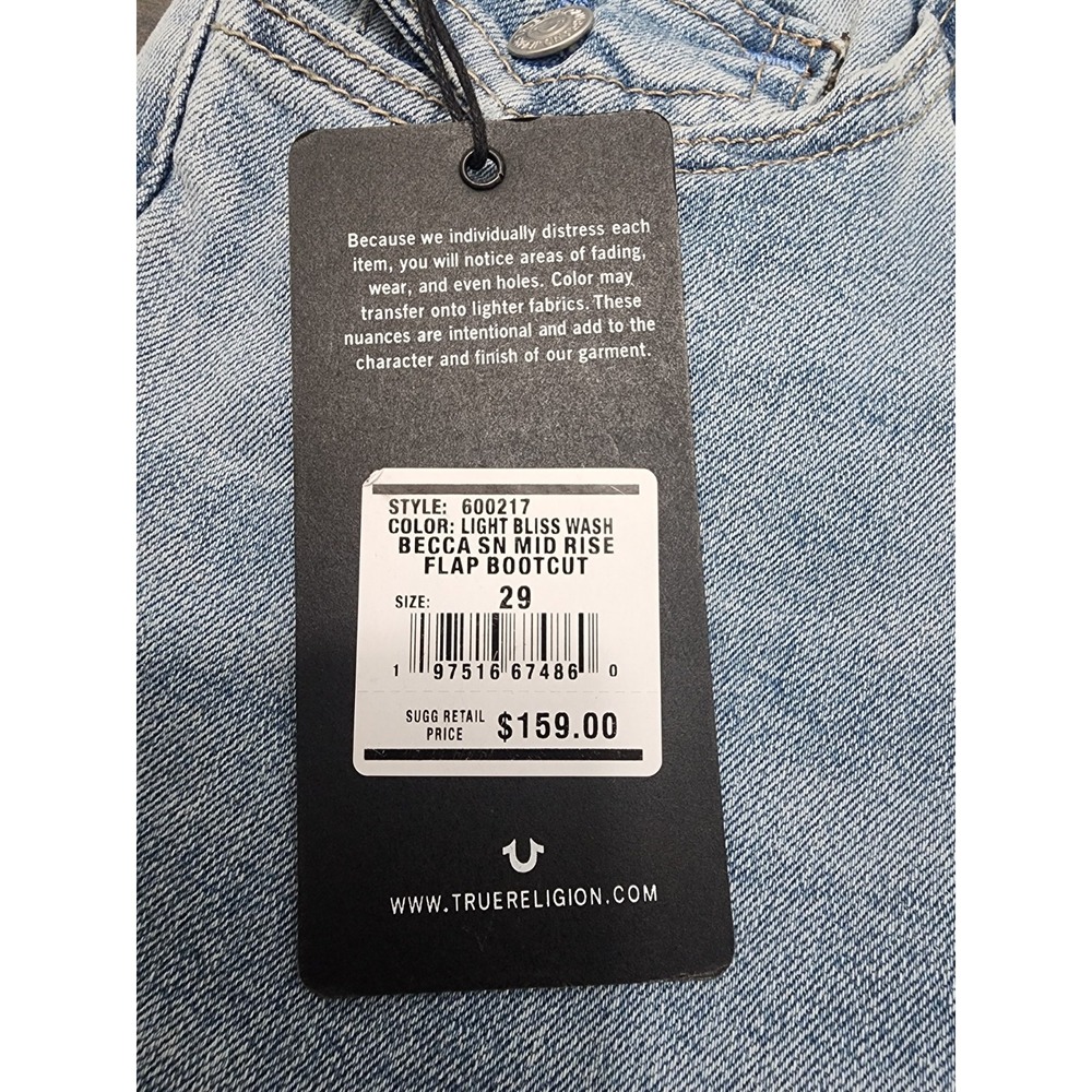 True Religion BECCA Mid Rise Flap Bootcut Jeans Woman's 29 Light Lakeside Wash - Picture 5 of 16